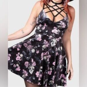 Killstar Skulls and Roses velour skater dress XXL